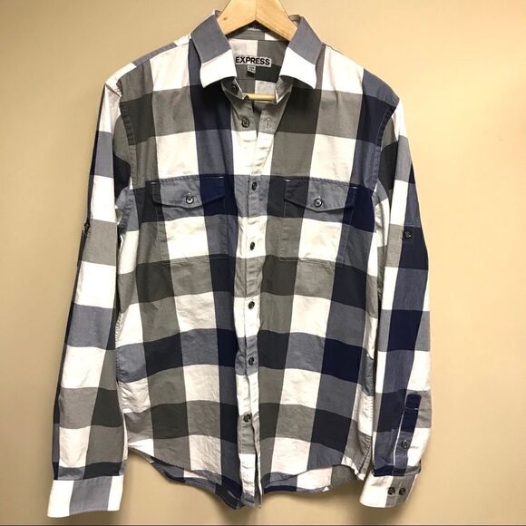 👠Express men’s plaid button down.      Size Large - Picture 1 of 6
